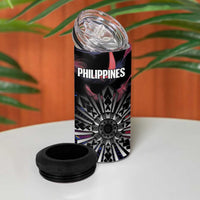 Philippines Sun Tattoo 4 in 1 Can Cooler Tumbler Feathers Filipinas Grunge Style Black