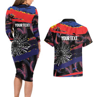 Philippines Sun Tattoo Couples Matching Long Sleeve Bodycon Dress and Hawaiian Shirt Feathers Filipinas Grunge Style Black