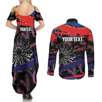 Philippines Sun Tattoo Couples Matching Summer Maxi Dress and Long Sleeve Button Shirt Feathers Filipinas Grunge Style Black