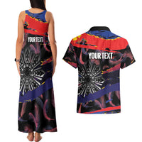 Philippines Sun Tattoo Couples Matching Tank Maxi Dress and Hawaiian Shirt Feathers Filipinas Grunge Style Black