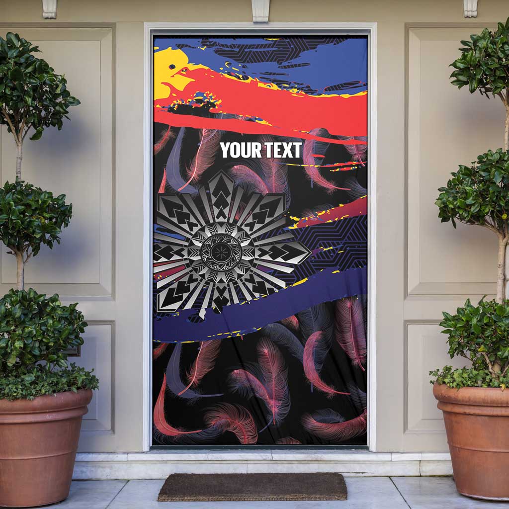 Philippines Sun Tattoo Door Cover Feathers Filipinas Grunge Style Black