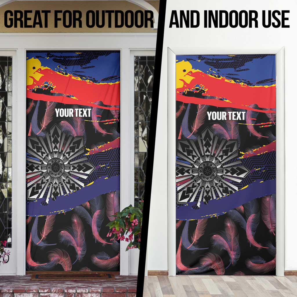Philippines Sun Tattoo Door Cover Feathers Filipinas Grunge Style Black