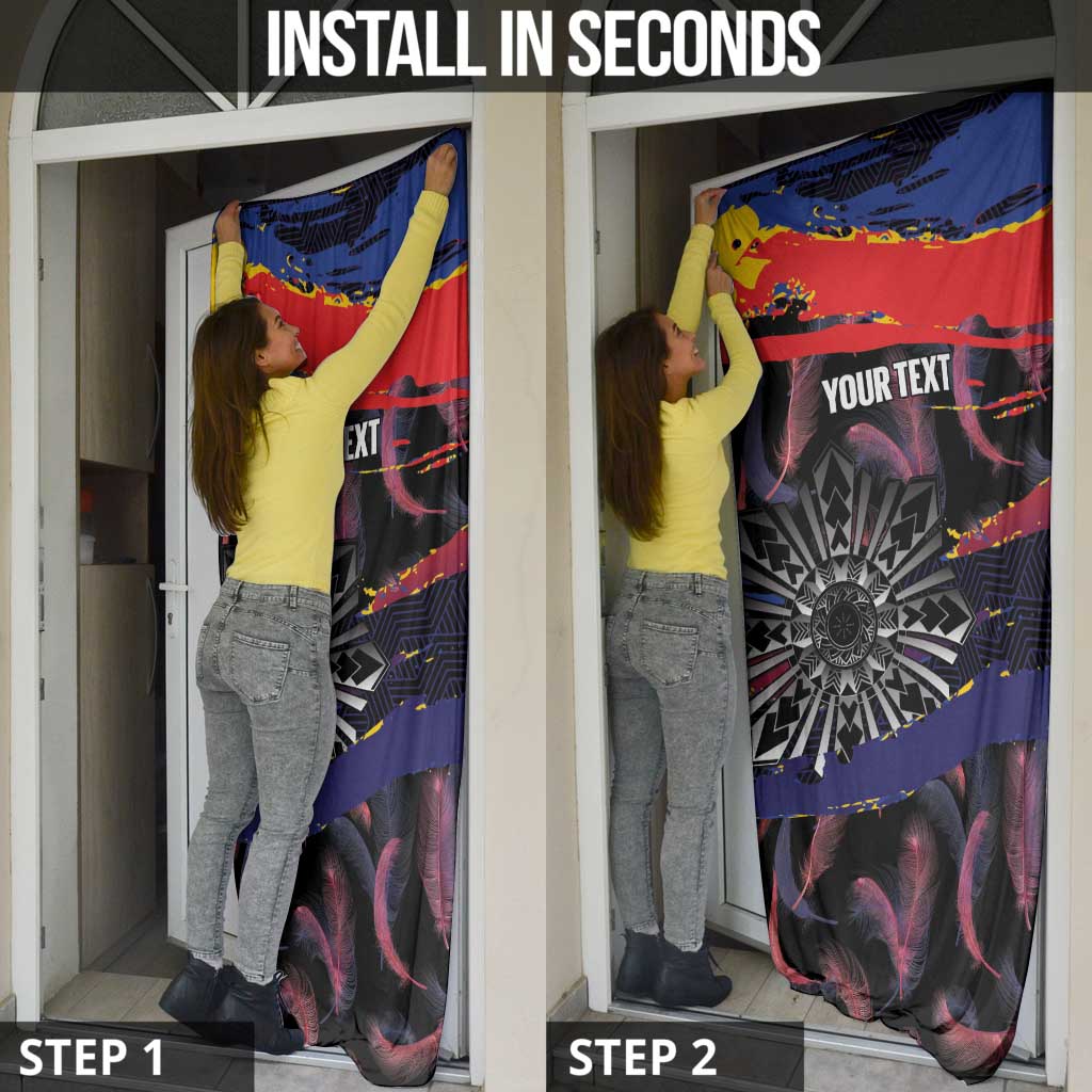 Philippines Sun Tattoo Door Cover Feathers Filipinas Grunge Style Black