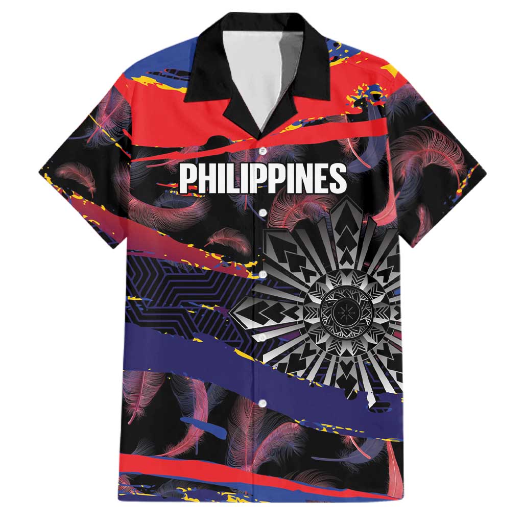 Philippines Sun Tattoo Family Matching Off Shoulder Maxi Dress and Hawaiian Shirt Feathers Filipinas Grunge Style Black LT14 Dad's Shirt - Short Sleeve Black - Polynesian Pride