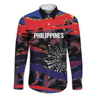 Philippines Sun Tattoo Family Matching Off Shoulder Maxi Dress and Hawaiian Shirt Feathers Filipinas Grunge Style Black LT14 Dad's Shirt - Long Sleeve Black - Polynesian Pride