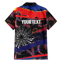 Philippines Sun Tattoo Family Matching Off Shoulder Short Dress and Hawaiian Shirt Feathers Filipinas Grunge Style Black LT14 - Polynesian Pride
