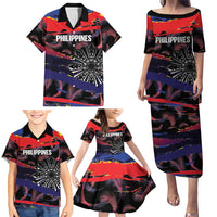 Philippines Sun Tattoo Family Matching Puletasi and Hawaiian Shirt Feathers Filipinas Grunge Style Black LT14 - Polynesian Pride