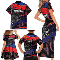 Philippines Sun Tattoo Family Matching Short Sleeve Bodycon Dress and Hawaiian Shirt Feathers Filipinas Grunge Style Black LT14 - Polynesian Pride