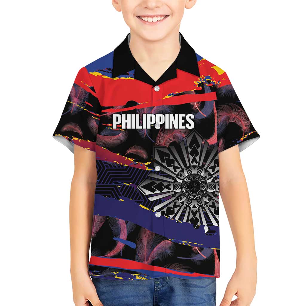 Philippines Sun Tattoo Family Matching Summer Maxi Dress and Hawaiian Shirt Feathers Filipinas Grunge Style Black LT14 Son's Shirt Black - Polynesian Pride