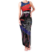 Philippines Sun Tattoo Family Matching Tank Maxi Dress and Hawaiian Shirt Feathers Filipinas Grunge Style Black LT14 Mom's Dress Black - Polynesian Pride