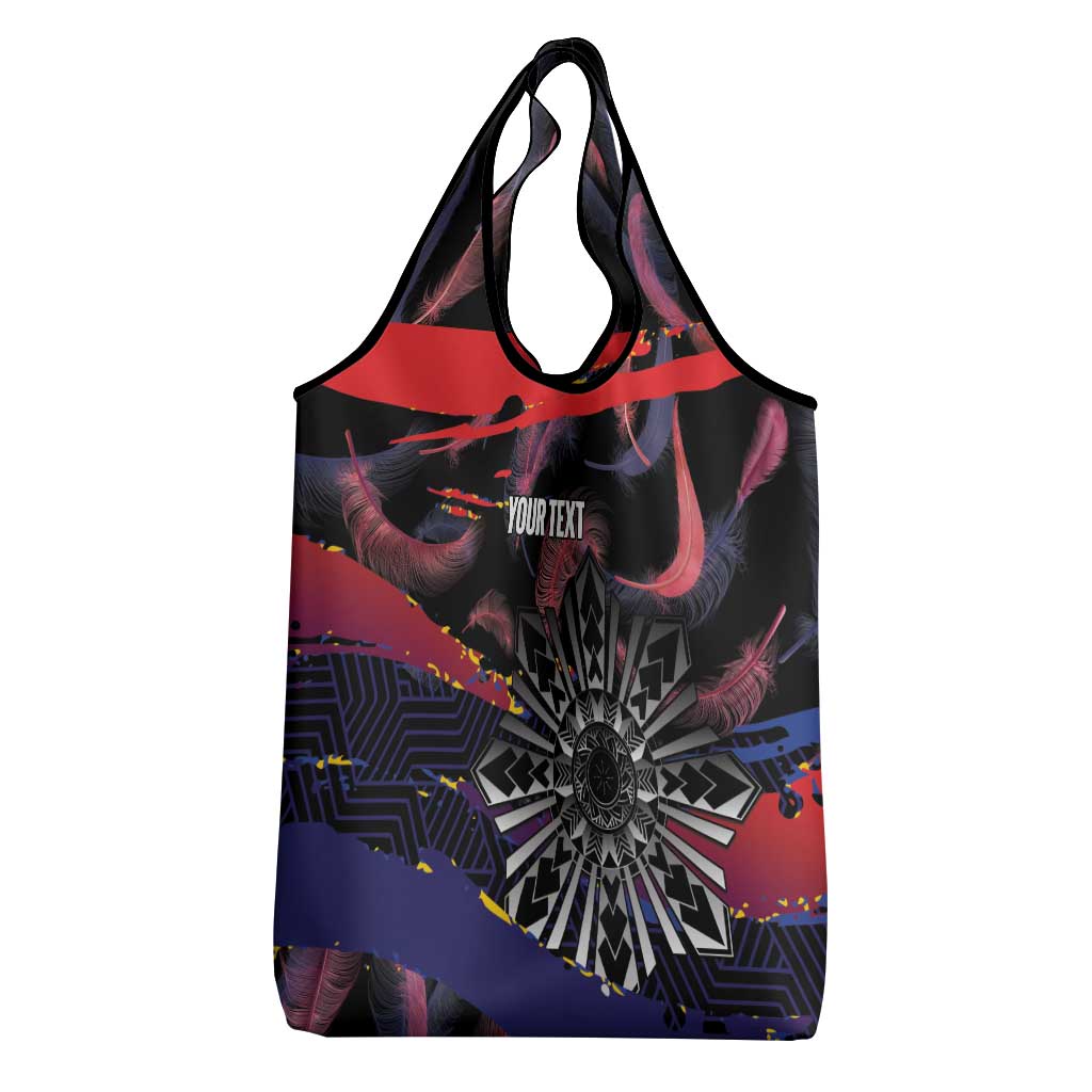 Philippines Sun Tattoo Grocery Bag Feathers Filipinas Grunge Style Black