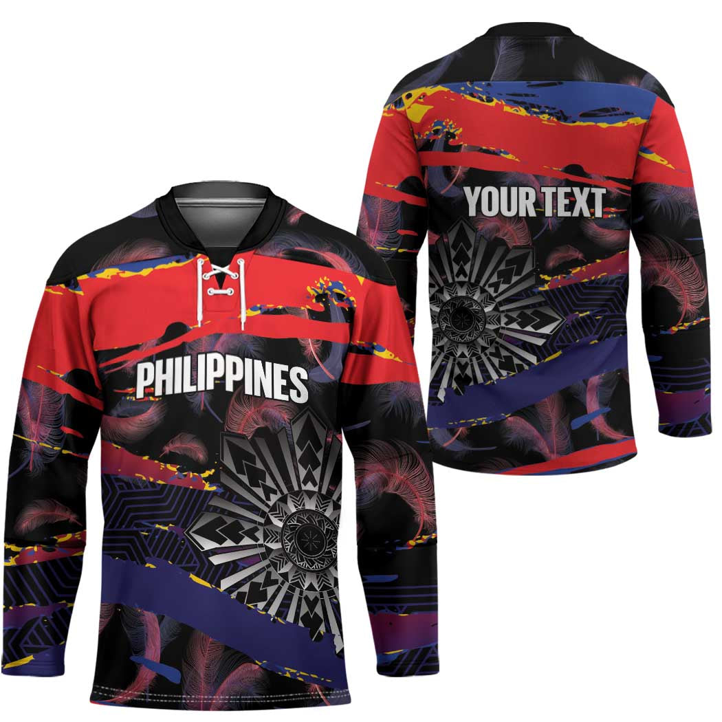 Philippines Sun Tattoo Hockey Jersey Feathers Filipinas Grunge Style Black