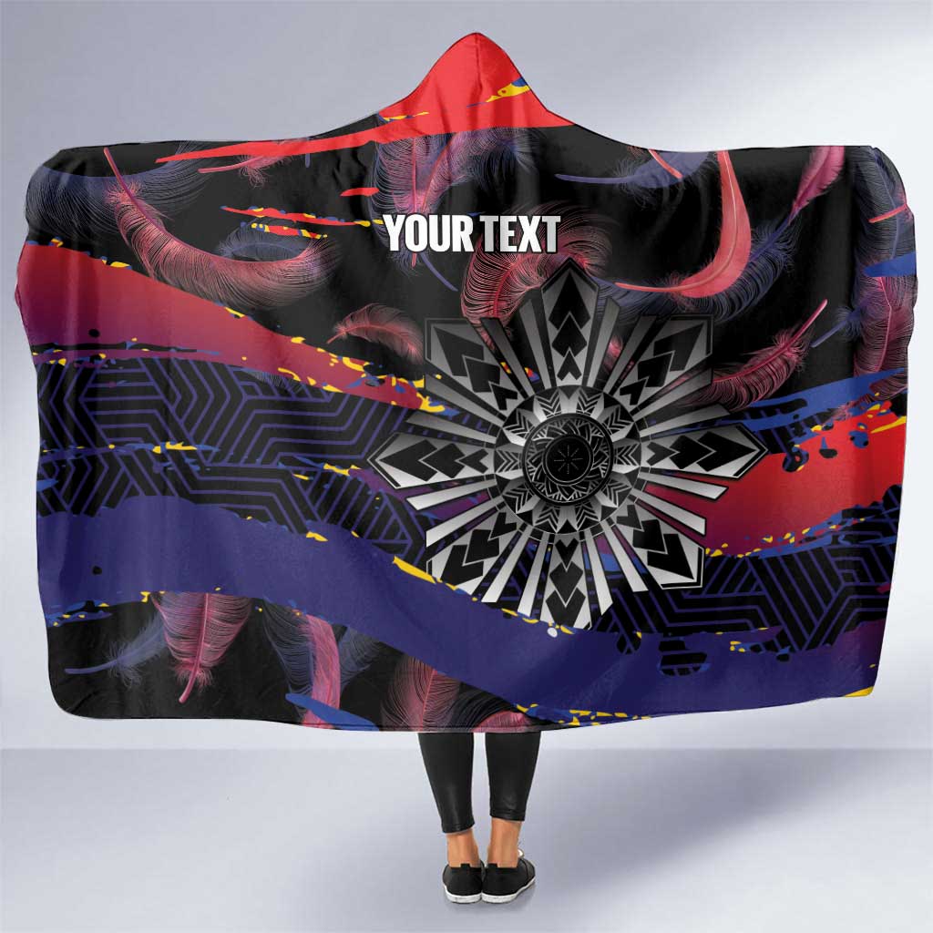 Philippines Sun Tattoo Hooded Blanket Feathers Filipinas Grunge Style Black