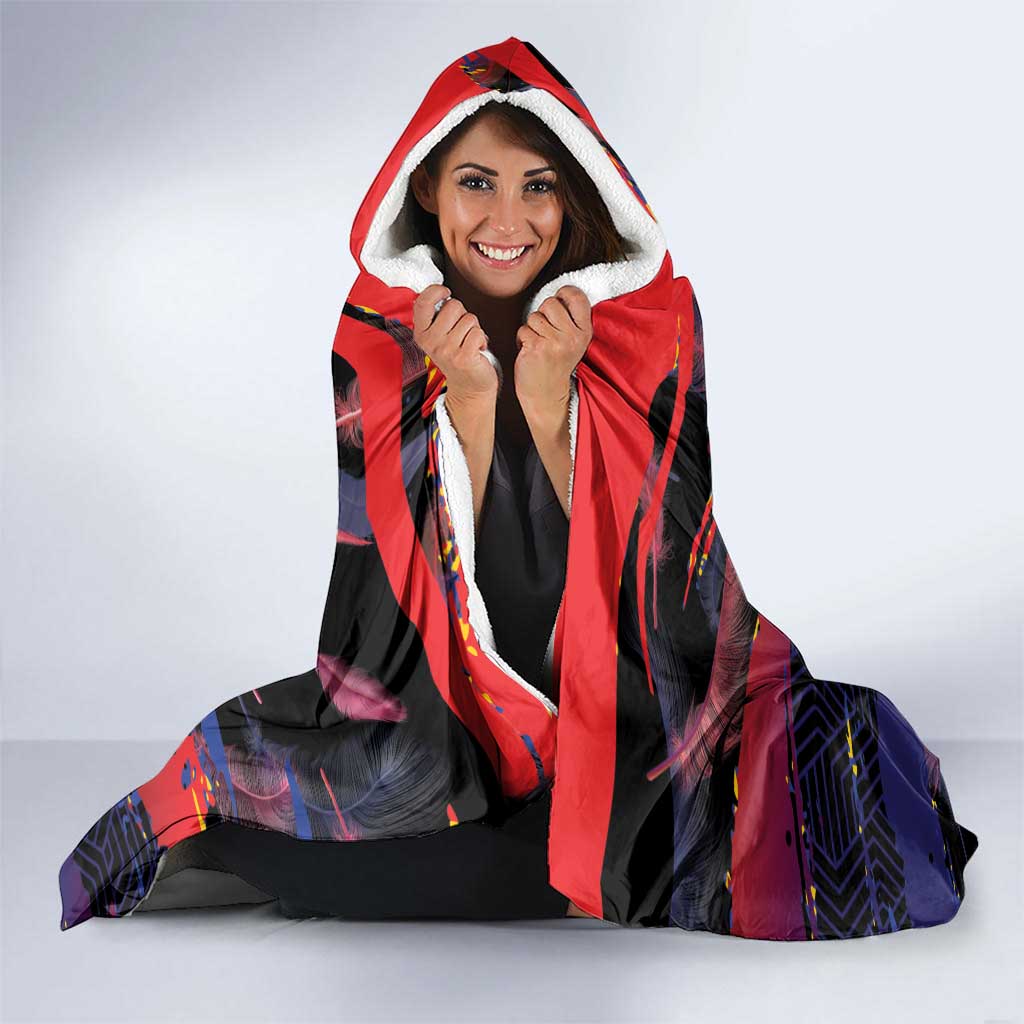 Philippines Sun Tattoo Hooded Blanket Feathers Filipinas Grunge Style Black