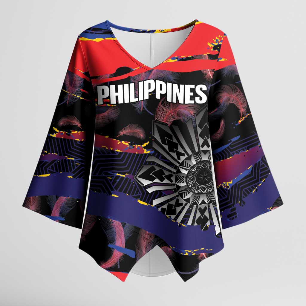 Philippines Sun Tattoo Kimono Sleeve Blouse Feathers Filipinas Grunge Style Black