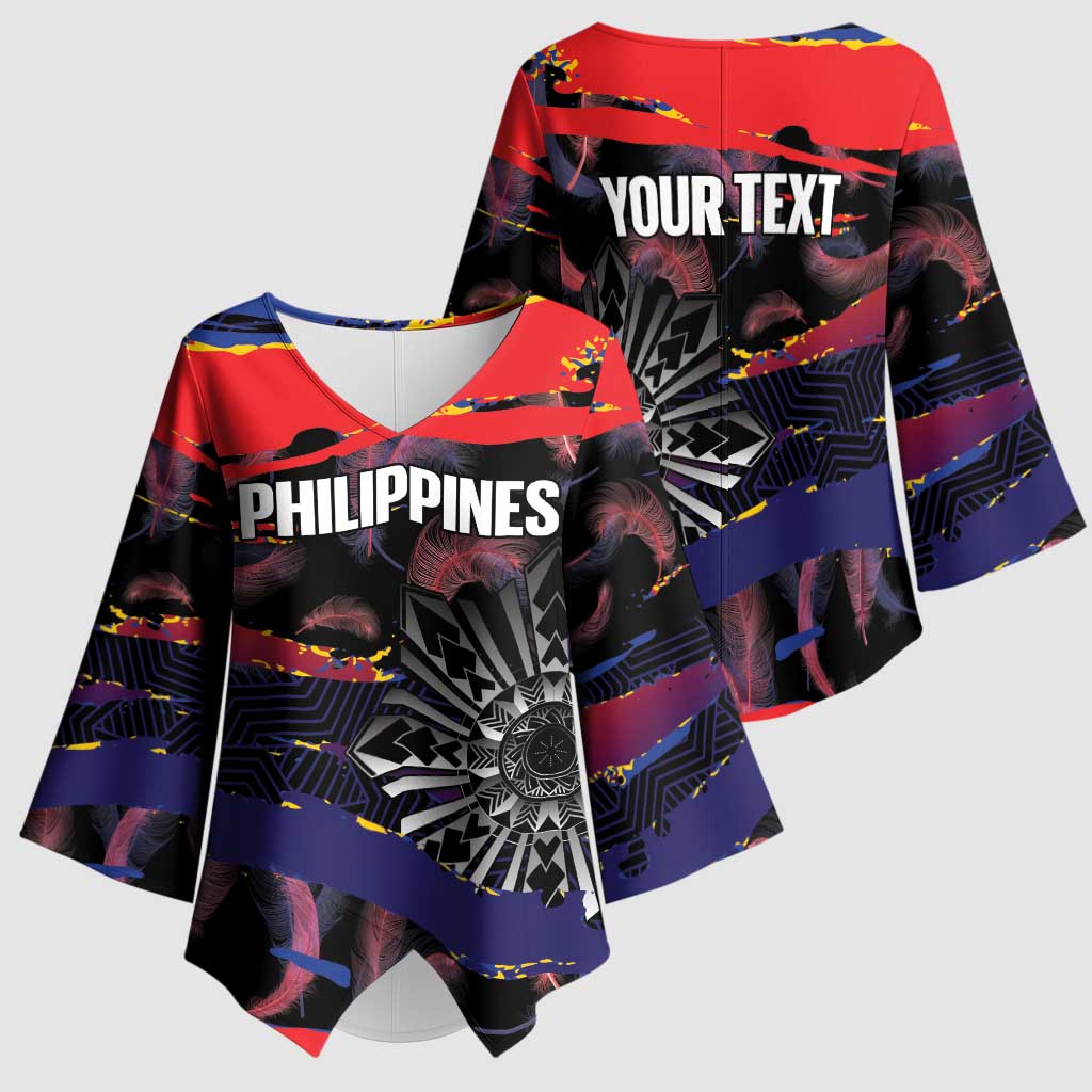 Philippines Sun Tattoo Kimono Sleeve Blouse Feathers Filipinas Grunge Style Black