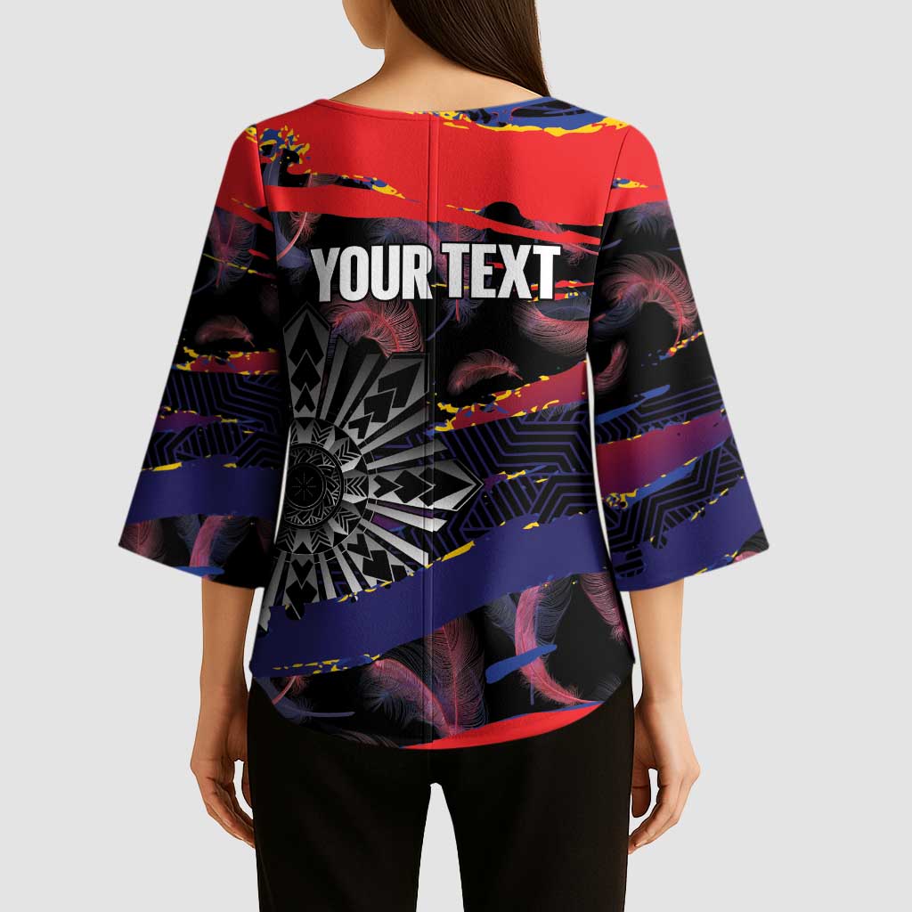Philippines Sun Tattoo Kimono Sleeve Blouse Feathers Filipinas Grunge Style Black