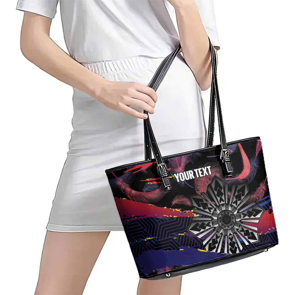 Philippines Sun Tattoo Leather Tote Bag Feathers Filipinas Grunge Style Black