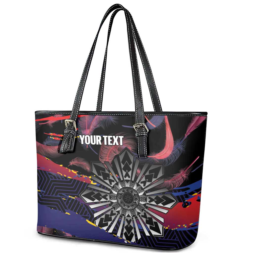 Philippines Sun Tattoo Leather Tote Bag Feathers Filipinas Grunge Style Black
