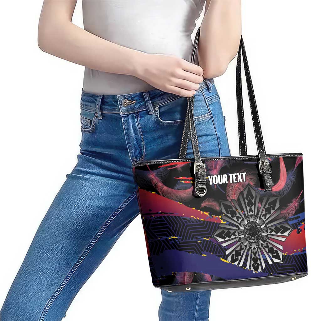 Philippines Sun Tattoo Leather Tote Bag Feathers Filipinas Grunge Style Black