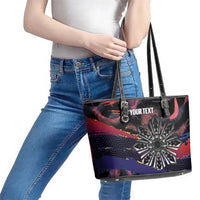 Philippines Sun Tattoo Leather Tote Bag Feathers Filipinas Grunge Style Black