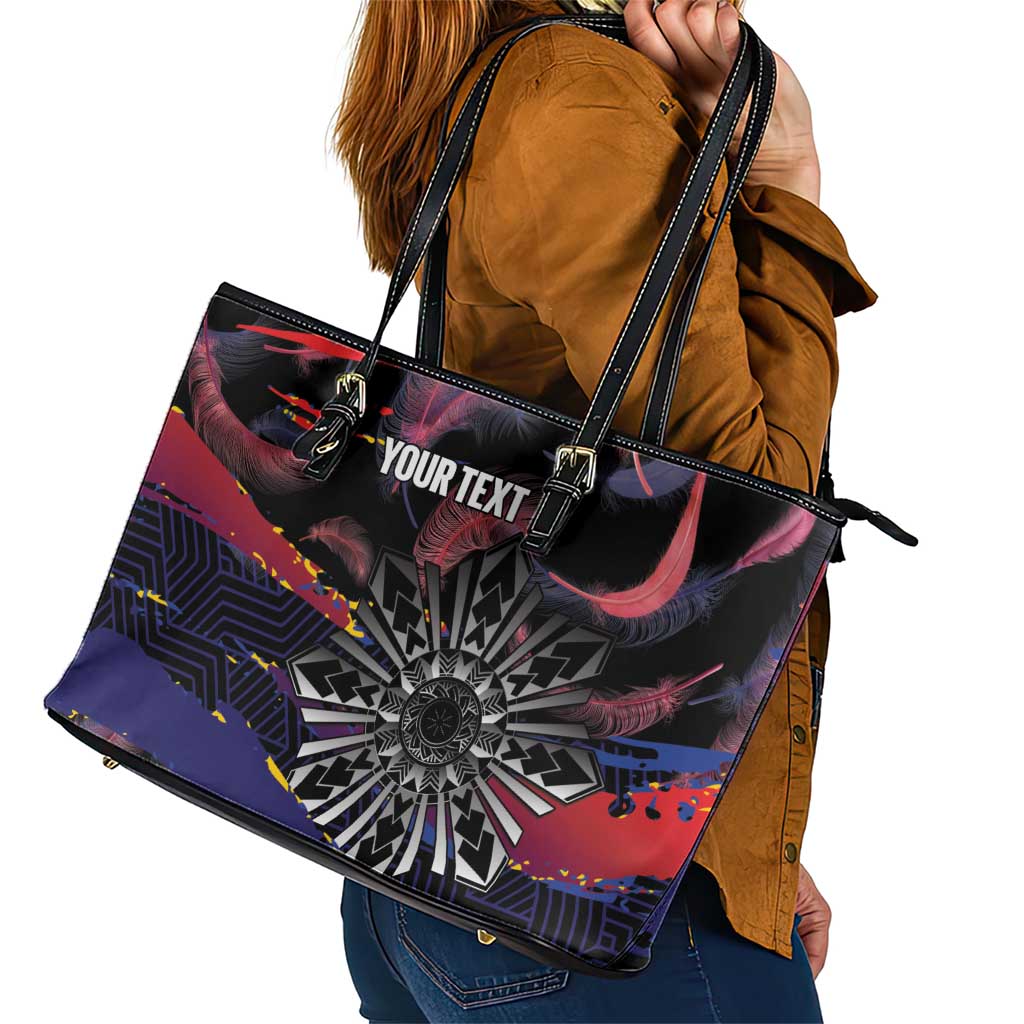 Philippines Sun Tattoo Leather Tote Bag Feathers Filipinas Grunge Style Black