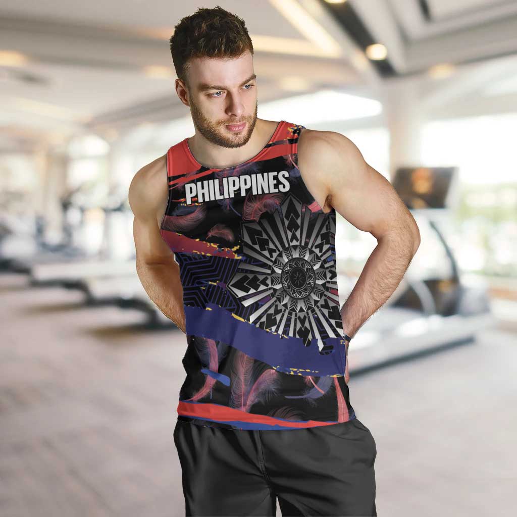 Philippines Sun Tattoo Men Tank Top Feathers Filipinas Grunge Style Black