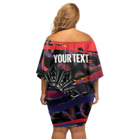 Philippines Sun Tattoo Off Shoulder Short Dress Feathers Filipinas Grunge Style Black