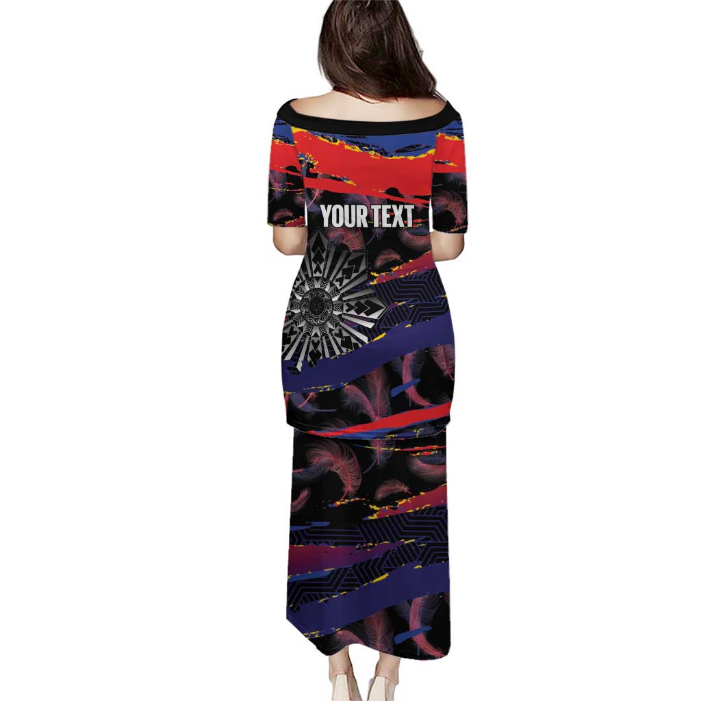Philippines Sun Tattoo Puletasi Feathers Filipinas Grunge Style Black
