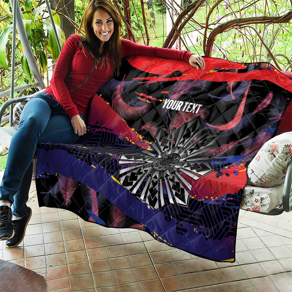 Philippines Sun Tattoo Quilt Feathers Filipinas Grunge Style Black