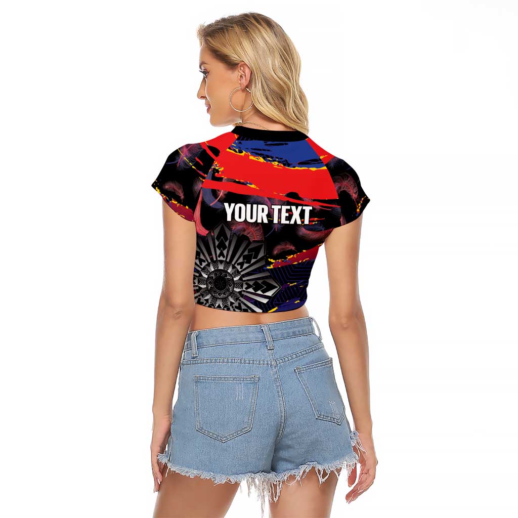Philippines Sun Tattoo Raglan Cropped T Shirt Feathers Filipinas Grunge Style Black