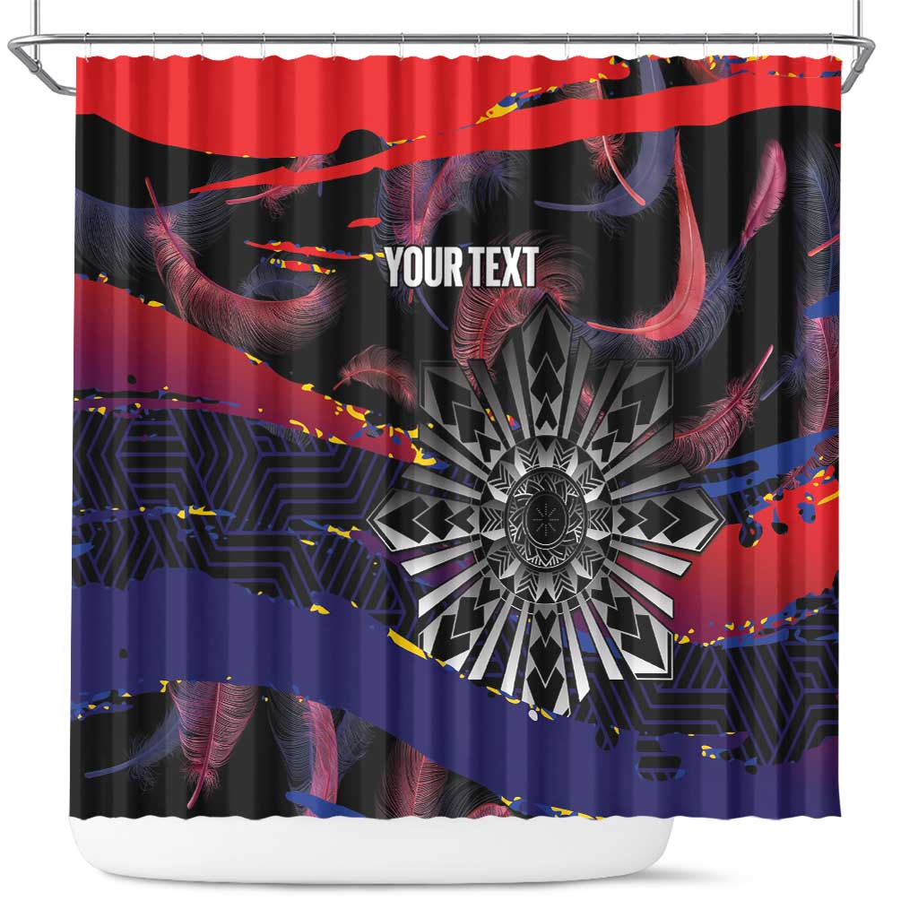 Philippines Sun Tattoo Shower Curtain Feathers Filipinas Grunge Style Black