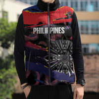 Philippines Sun Tattoo Sleeveless Puffer Jacket Feathers Filipinas Grunge Style Black