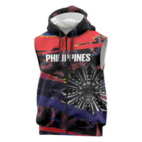Philippines Sun Tattoo Sleeveless Zip Hoodie Feathers Filipinas Grunge Style Black