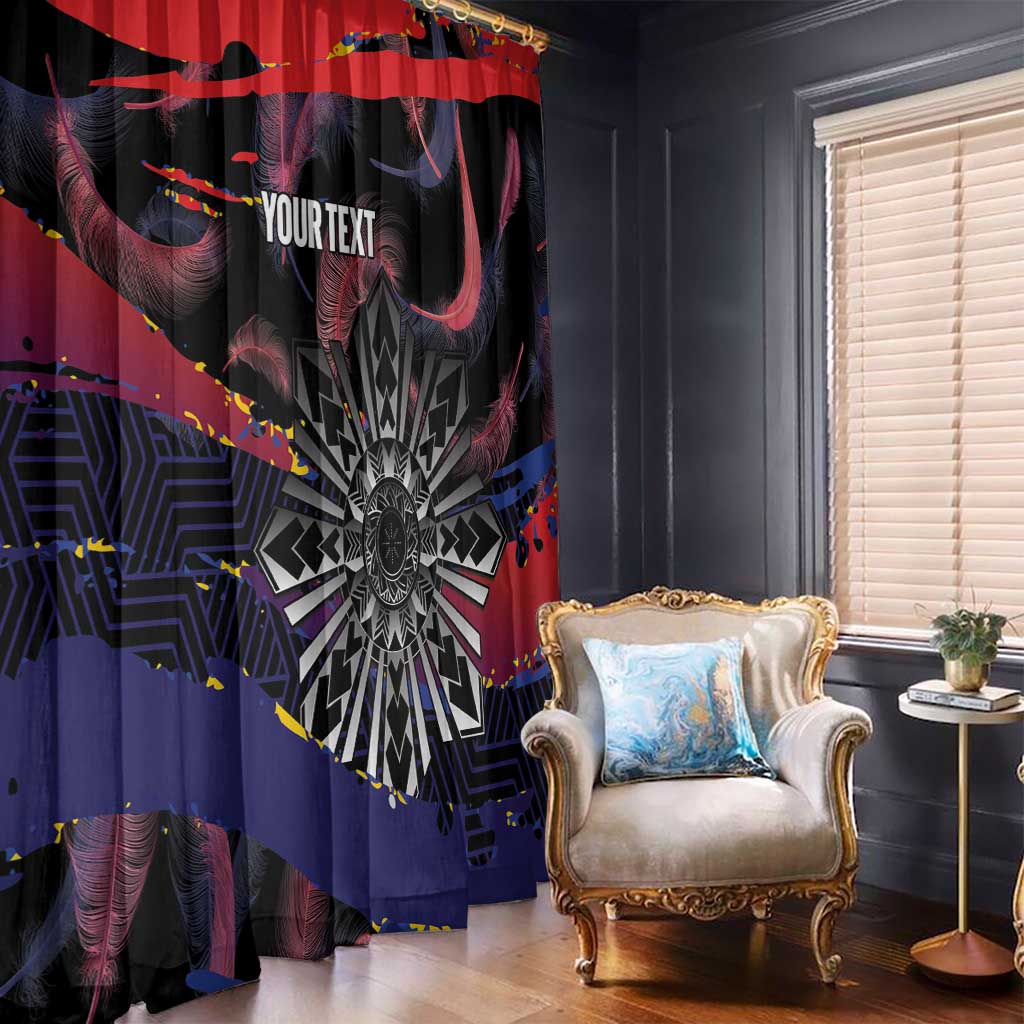 Philippines Sun Tattoo Window Curtain Feathers Filipinas Grunge Style Black