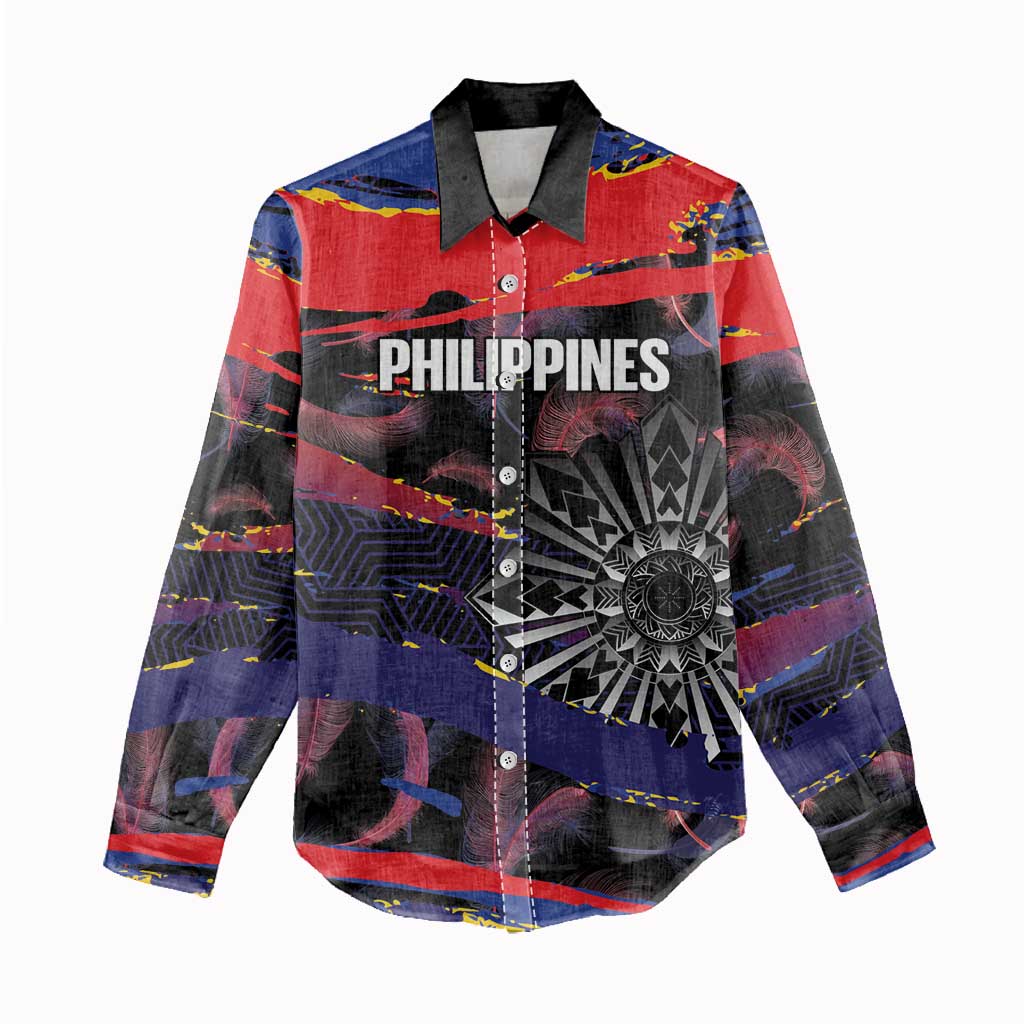 Philippines Sun Tattoo Women Casual Shirt Feathers Filipinas Grunge Style Black