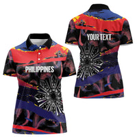 Philippines Sun Tattoo Women Polo Shirt Feathers Filipinas Grunge Style Black
