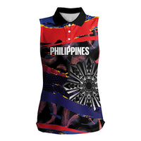 Philippines Sun Tattoo Women Sleeveless Polo Shirt Feathers Filipinas Grunge Style Black