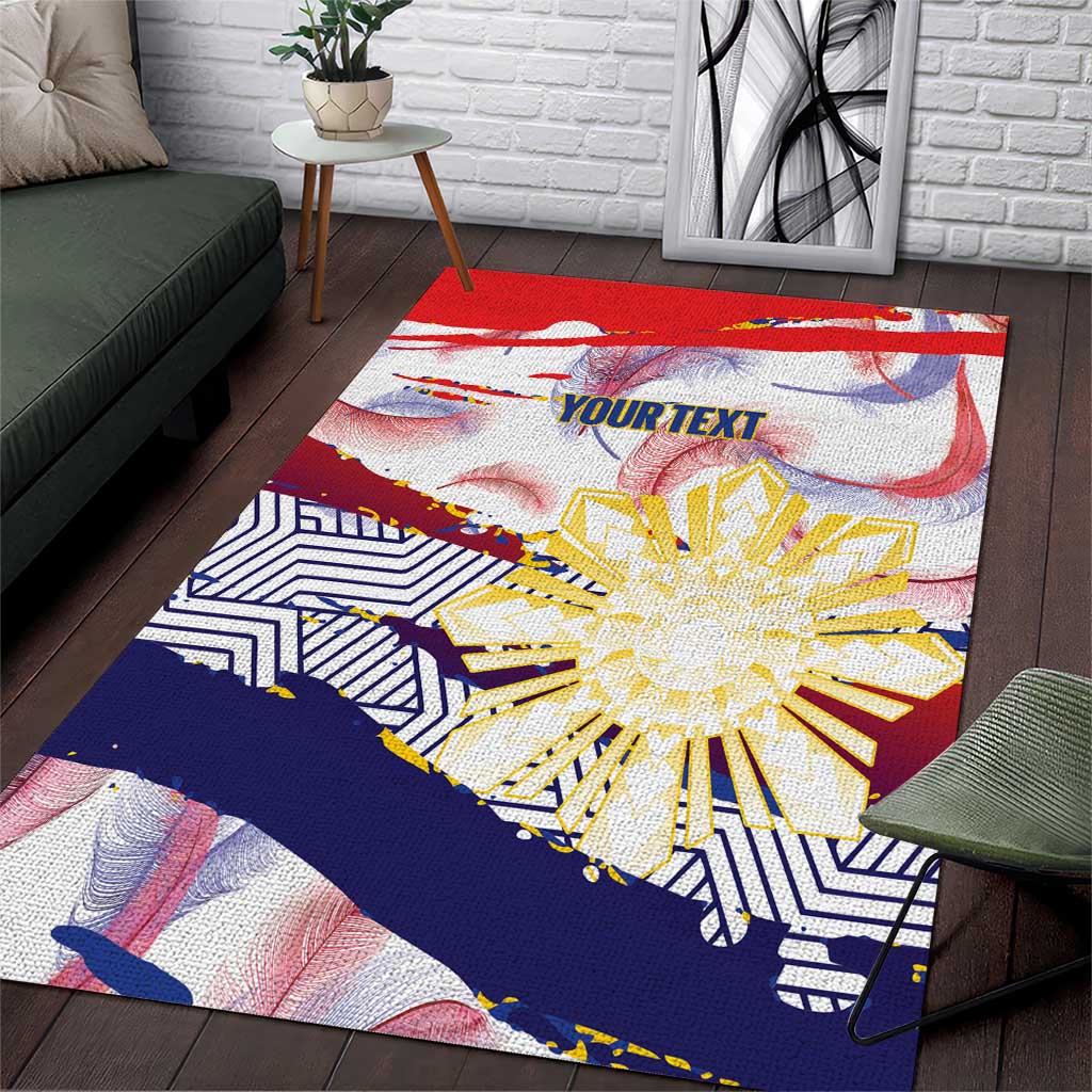 Philippines Sun Tattoo Area Rug Feathers Filipinas Grunge Style White
