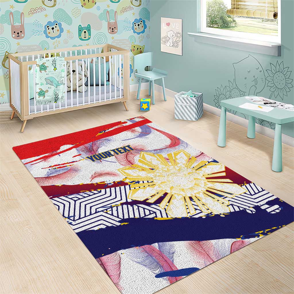 Philippines Sun Tattoo Area Rug Feathers Filipinas Grunge Style White