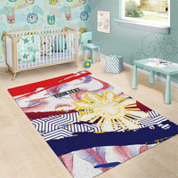 Philippines Sun Tattoo Area Rug Feathers Filipinas Grunge Style White