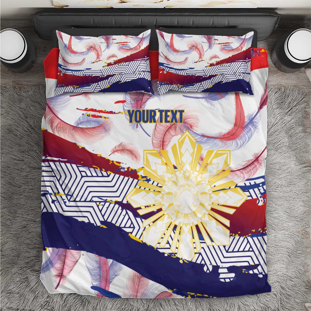 Philippines Sun Tattoo Bedding Set Feathers Filipinas Grunge Style White