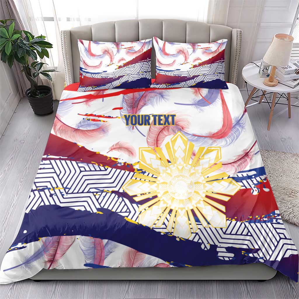 Philippines Sun Tattoo Bedding Set Feathers Filipinas Grunge Style White