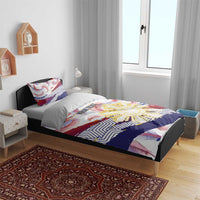Philippines Sun Tattoo Bedding Set Feathers Filipinas Grunge Style White