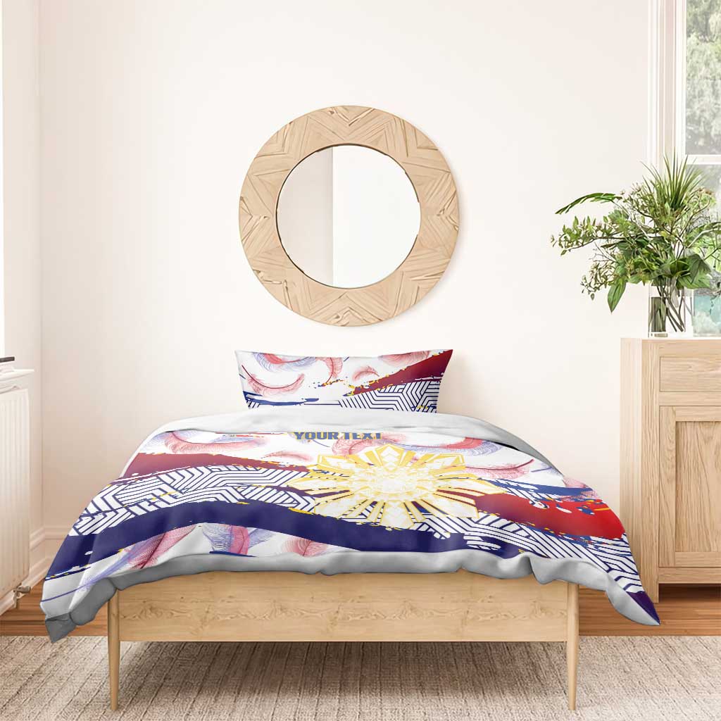 Philippines Sun Tattoo Bedding Set Feathers Filipinas Grunge Style White