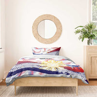 Philippines Sun Tattoo Bedding Set Feathers Filipinas Grunge Style White