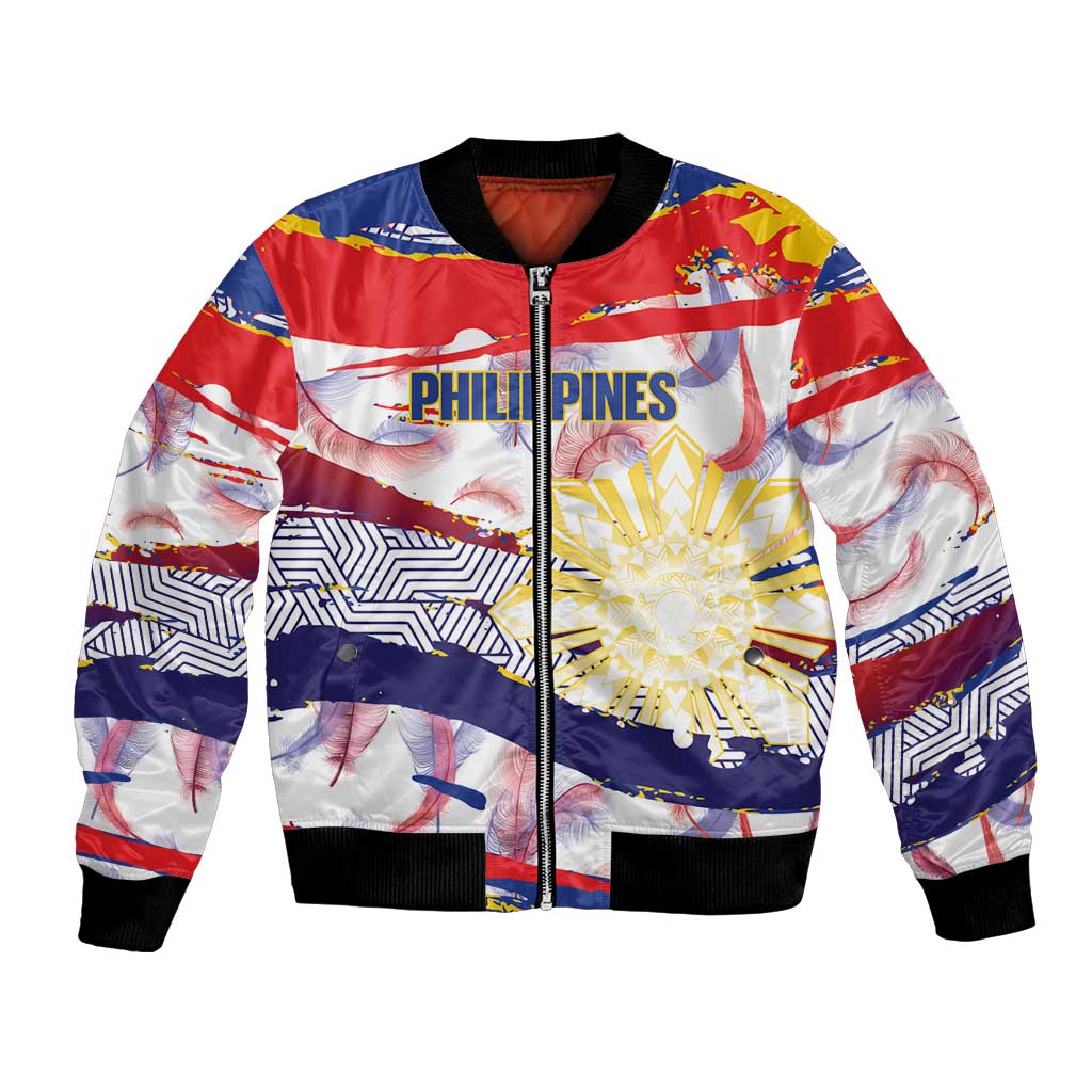 Philippines Sun Tattoo Bomber Jacket Feathers Filipinas Grunge Style White