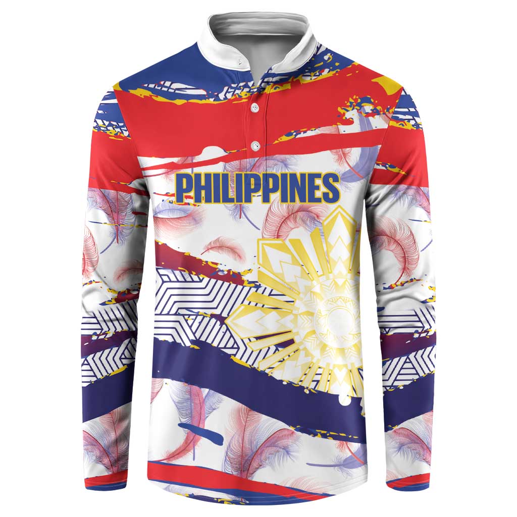 Philippines Sun Tattoo Button Sweatshirt Feathers Filipinas Grunge Style White