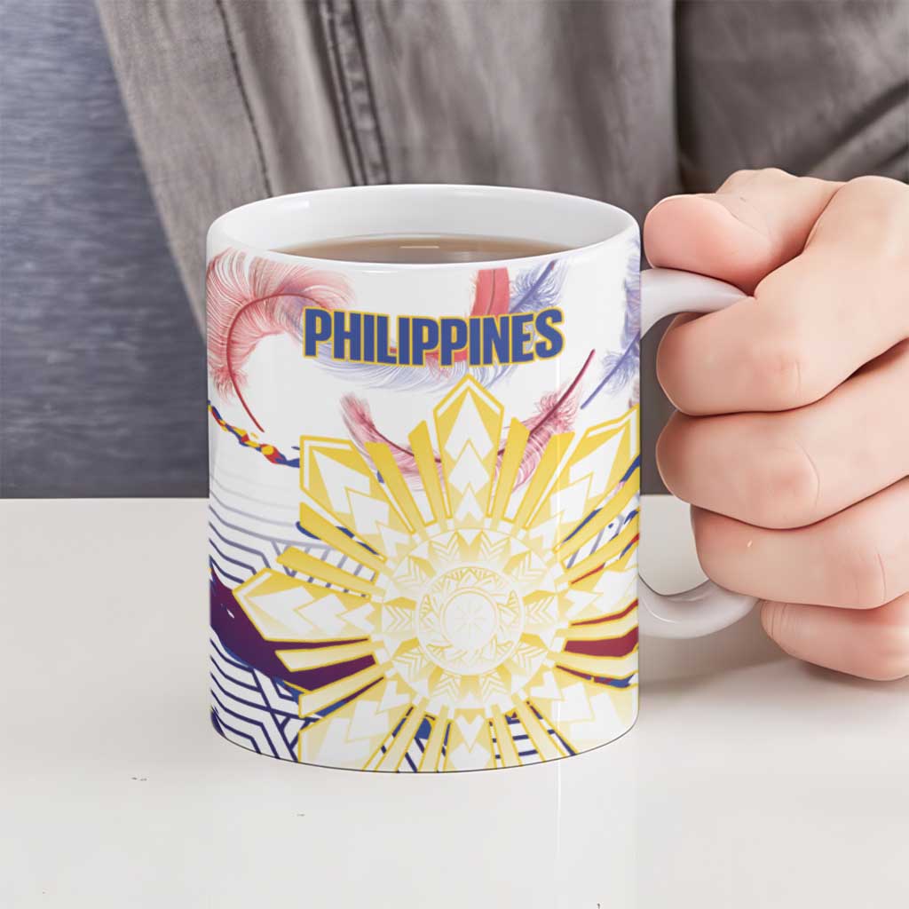Philippines Sun Tattoo Ceramic Mug Feathers Filipinas Grunge Style White