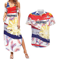 Philippines Sun Tattoo Couples Matching Summer Maxi Dress and Hawaiian Shirt Feathers Filipinas Grunge Style White LT14 White - Polynesian Pride